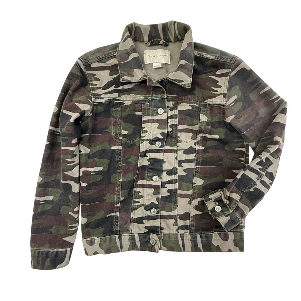 Pilcro and the Letterpress Camo Jean Jacket Small Army Green Brown Grunge Retro